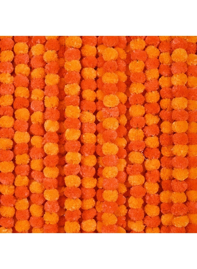 DIYANA IMPEX Marigold Garland for Decoration 5 Pcs of 5 feet Long Strands Artificial Marigold Flowers, Indian Décor for Pooja, Wedding Christmas, Party Events Decorations (Mango + Orange) - Image 1